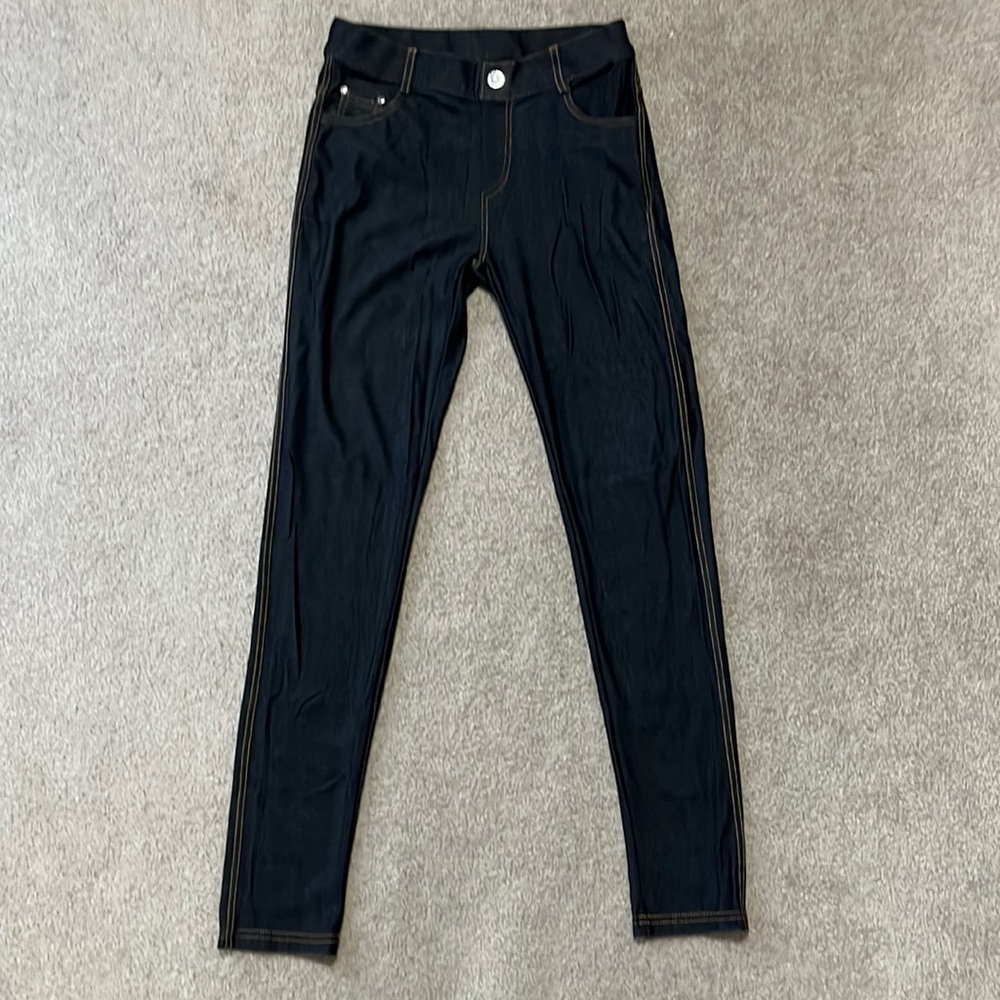 Yelete Size Small Dark Denim Leggings (small rhinestone details)